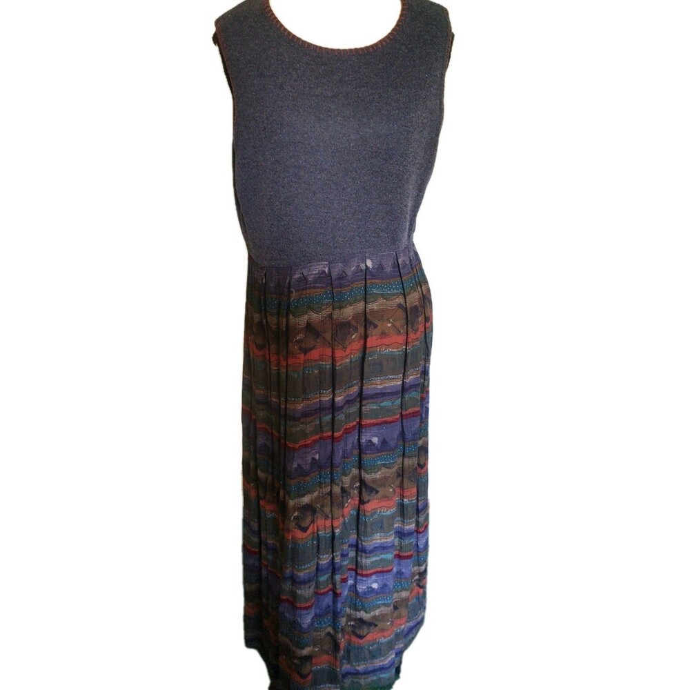 Karin Stevens Petites Maxi Navy Vintage Sweater Dress Size 12 Aztec 2 Piece